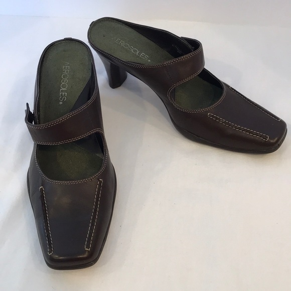 AEROSOLES leather sugar snap heeled open heel shoe - Picture 2 of 8